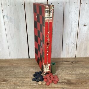 Antique Milton Bradley Company Checkers and Backgammon Game